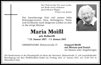 Traueranzeige von Maria Moißl von Allgäuer Anzeigeblatt