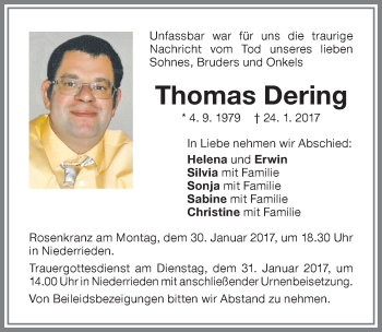 Traueranzeige von Thomas Dering von Memminger Zeitung