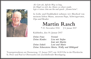 Traueranzeige von Martin Rasch von Der Westallgäuer