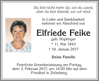 Traueranzeige von Elfriede Feike von Allgäuer Zeitung, Kaufbeuren/Buchloe