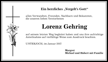 Traueranzeige von Lorenz Gehring von Allgäuer Anzeigeblatt