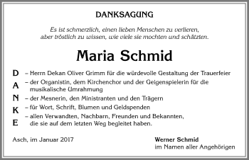 Traueranzeige von Maria Schmid von Allgäuer Zeitung