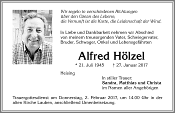 Traueranzeige von Alfred Hölzel von Allgäuer Zeitung,Kempten