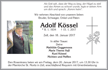 Traueranzeige von Adolf Kössel von Allgäuer Zeitung, Füssen