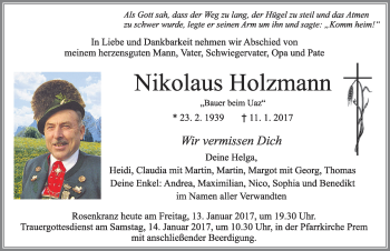 Traueranzeige von Nikolaus Holzmann von Allgäuer Zeitung, Füssen