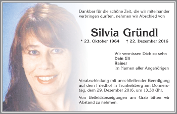 Traueranzeige von Silvia Gründl 