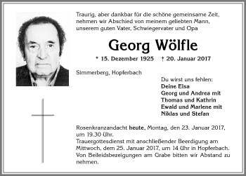 Traueranzeige von Georg Wölfle von Allgäuer Zeitung, Marktoberdorf