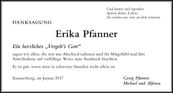 Traueranzeige von Erika Pfanner von Der Westallgäuer