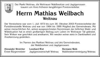 Traueranzeige von Mathias Weilbach von Allgäuer Zeitung,Kempten
