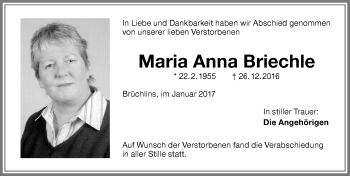 Traueranzeige von Maria Anna Briechle von Memminger Zeitung