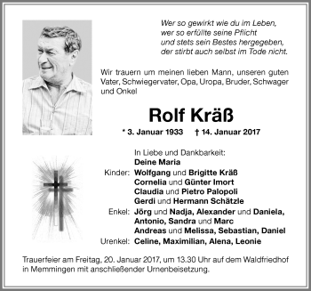 Traueranzeige von Rolf Kräß von Memminger Zeitung