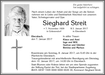 Traueranzeige von Sieghard Streit von Allgäuer Zeitung, Marktoberdorf