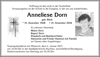 Traueranzeige von Anneliese Dorn von Allgäuer Zeitung, Kaufbeuren/Buchloe