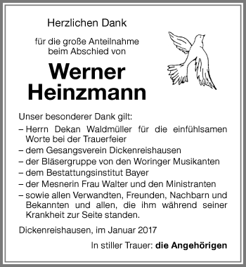 Traueranzeige von Werner Heinzmann von Memminger Zeitung