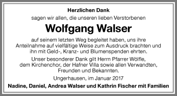 Traueranzeige von Wolfgang Walser von Memminger Zeitung