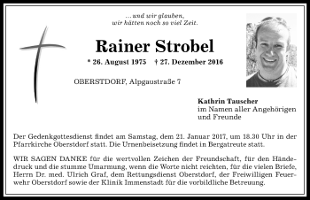 Traueranzeige von Rainer Strobel von Allgäuer Anzeigeblatt