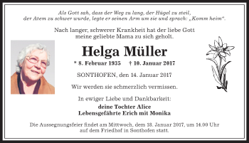 Traueranzeige von Helga Müller von Allgäuer Anzeigeblatt