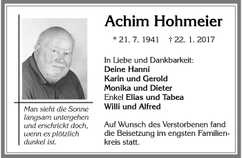 Traueranzeige von Achim Hohmeier von Allgäuer Zeitung, Füssen