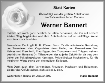 Traueranzeige von Werner Bannert von Allgäuer Zeitung,Kempten