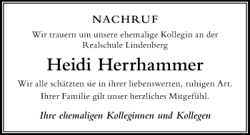 Traueranzeige von Heidi Herrhammer von Der Westallgäuer