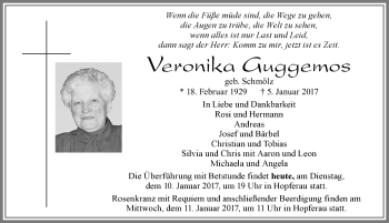 Traueranzeige von Veronika Guggemos von Allgäuer Zeitung, Füssen