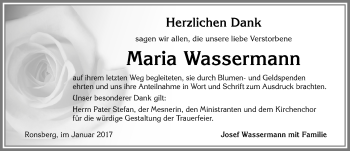 Traueranzeige von Maria Wassermann von Allgäuer Zeitung, Marktoberdorf