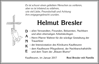 Traueranzeige von Helmut Bresler von Allgäuer Zeitung, Kaufbeuren/Buchloe