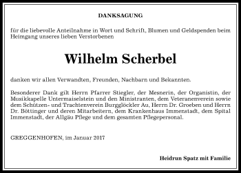 Traueranzeige von Wilhelm Scherbel von Allgäuer Anzeigeblatt