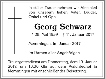 Traueranzeige von Georg Schwarz von Memminger Zeitung
