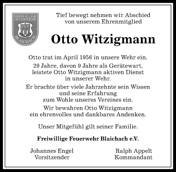 Traueranzeige von Otto Witzigmann von Allgäuer Anzeigeblatt