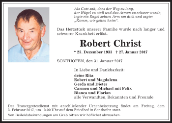 Traueranzeige von Robert Christ von Allgäuer Anzeigeblatt