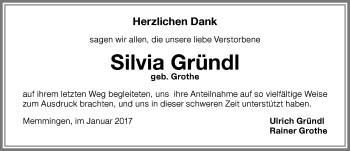 Traueranzeige von Silvia Gründl von Memminger Zeitung