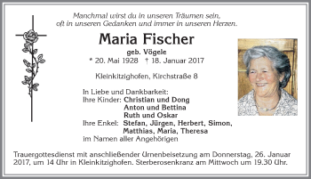 Traueranzeige von Maria Fischer von Allgäuer Zeitung, Kaufbeuren/Buchloe