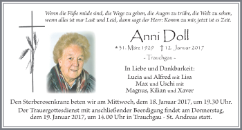 Traueranzeige von Anni Doll von Allgäuer Zeitung, Füssen