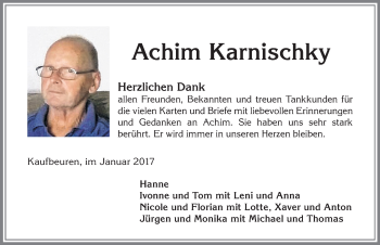 Traueranzeige von Achim Karnischky von Allgäuer Zeitung, Kaufbeuren/Buchloe