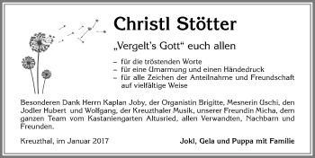 Traueranzeige von Christl Stötter von Allgäuer Zeitung,Kempten