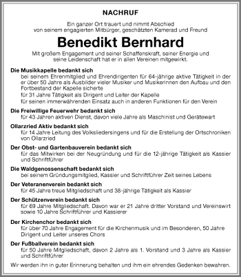 Traueranzeige von Benedikt Bernhard von Memminger Zeitung