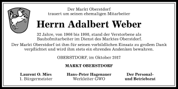 Traueranzeige von Adalbert Weber von Allgäuer Anzeigeblatt