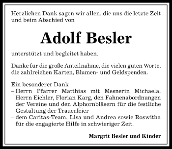 Traueranzeige von Adolf Besler von Allgäuer Anzeigeblatt