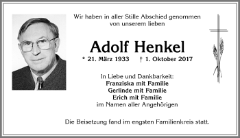 Traueranzeige von Adolf Henkel von Allgäuer Zeitung