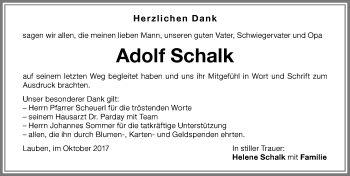 Traueranzeige von Adolf Schalk von Memminger Zeitung