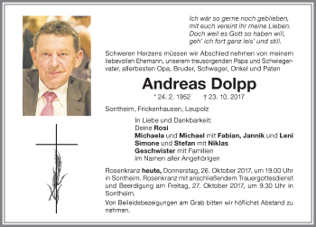 Traueranzeige von Andreas Dolpp von Memminger Zeitung