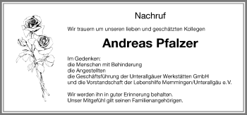 Traueranzeige von Andreas Pfalzer von Memminger Zeitung