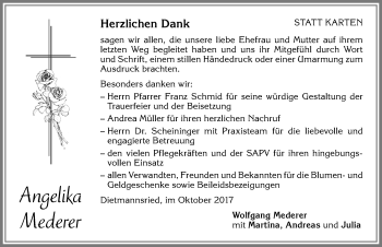 Traueranzeige von Angelika Mederer von Allgäuer Zeitung,Kempten