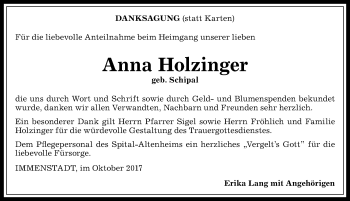 Traueranzeige von Anna Holzinger von Allgäuer Anzeigeblatt