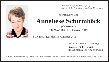 Traueranzeige von Anneliese Schirmböck von Allgäuer Anzeigeblatt