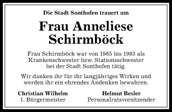 Traueranzeige von Anneliese Schirmböck von Allgäuer Anzeigeblatt