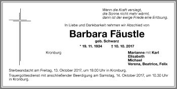 Traueranzeige von Barbara Fäustle von Memminger Zeitung