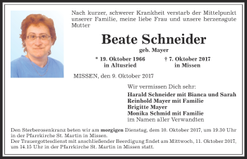 Traueranzeige von Beate Schneider von Allgäuer Zeitung