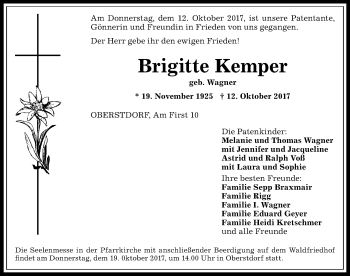 Traueranzeige von Brigitte Kemper von Allgäuer Anzeigeblatt